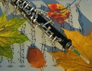 Autumn: Oboe and Colorful Leaves on Music Page. © [AardLumens] / Adobe Stock